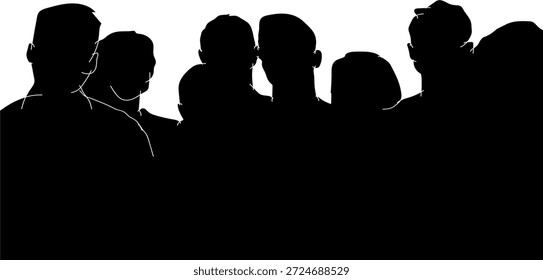 Pessoas aglomeradas enfrentam silhueta vetorial 