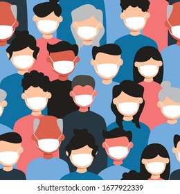  Crowded people wear masks to protect from the corona virus Seamless Pattern Illustration