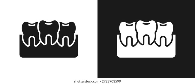 Dentes Lotados Ícone Definir Glifo Em Fundo Branco E Preto