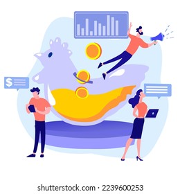 Crowdfunding abstract concept illustration online using a platform or social media. Apply for business capital loans online. illustration of saving money online