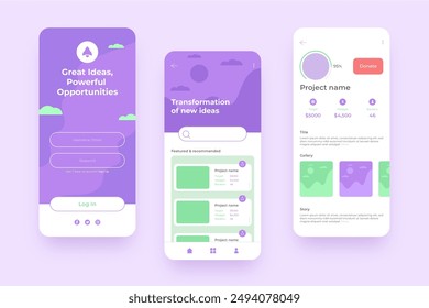 Crowdfunding app mobile phone interface vector design in eps 10