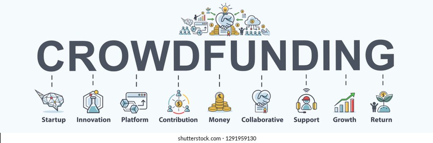 crowdfunding banner web icon business 260nw 1291959130 How Crowdfunding Works and All You Need To Know About Crowdfunding. Plus 10 crowdfunding tips for a successful campaign
