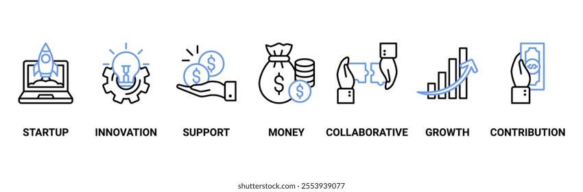 Crowdfunding banner web icon vector illustration concept with icon of startup, innovation, support, money, collaboration, growth, contribution
