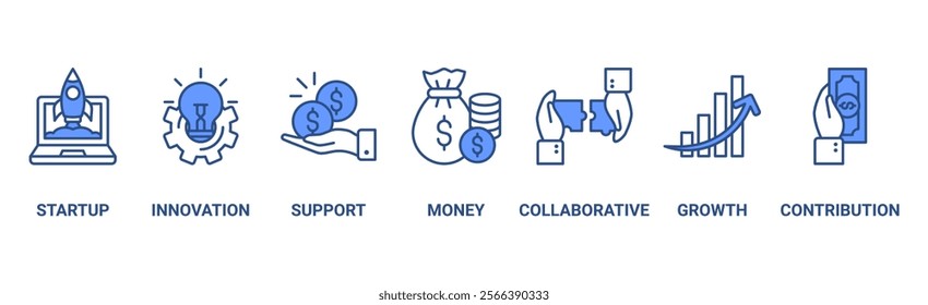 Crowdfunding banner web icon vector illustration concept with icon of startup, innovation, support, money, collaboration, growth, contribution