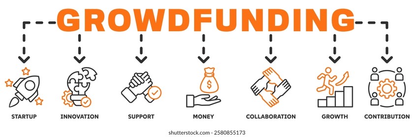 Crowdfunding banner web icon vector illustration concept with icon of startup, innovation, support, money, collaboration, growth, contribution