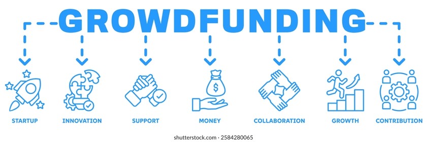 Crowdfunding banner web icon vector illustration concept with icon of startup, innovation, support, money, collaboration, growth, contribution