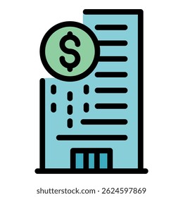 Crowdfunding building icon. Outline crowdfunding building vector icon color flat isolated