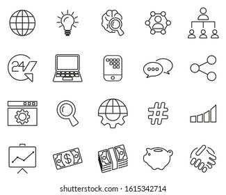 Crowdfunding Campaign Icons Black & White Thin Line Set Big