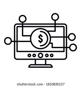 Crowdfunding computer icon. Outline crowdfunding computer vector icon for web design isolated on white background