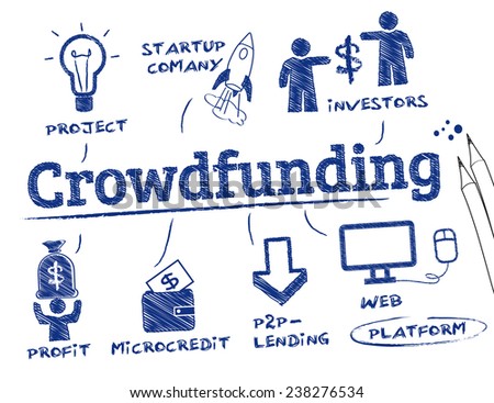 crowdfunding concept. Chart with keywords and icons