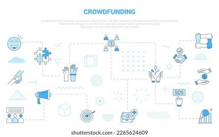 crowdfunding concept with icon set template banner with modern blue color style