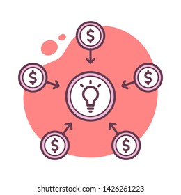 Crowdfunding concept icon vector illustration in monoline / line art style