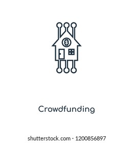 Crowdfunding concept line icon. Linear Crowdfunding concept outline symbol design. This simple element illustration can be used for web and mobile UI/UX.
