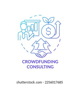 Crowdfunding consulting blue gradient concept icon. Find investors. In demand small business idea abstract idea thin line illustration. Isolated outline drawing. Myriad Pro-Bold font used