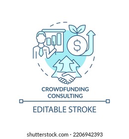 Crowdfunding Consulting Turquoise Concept Icon. In Demand Small Business Idea Abstract Idea Thin Line Illustration. Isolated Outline Drawing. Editable Stroke. Arial, Myriad Pro-Bold Fonts Used