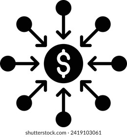 Crowdfunding Dollars solid and glyph vector illustration