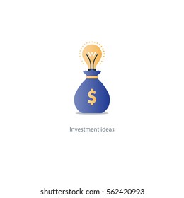 Crowdfunding and donation concept, idea on a million, financial Investment, start up funding, light bulb icon, business solution, raising money, new venture, vector illustration