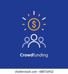 Crowdfunding And Donation Concept, Raising Money, Crowdsourcing, Vector Line Icon