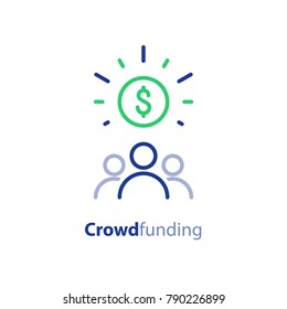 Crowdfunding And Donation Concept, Raising Money, Crowdsourcing, Vector Line Icon