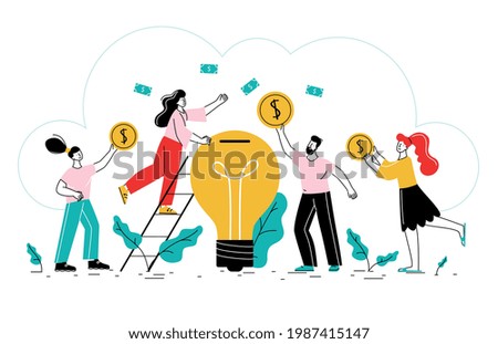 Crowdfunding flat background with business idea finance investors revenue and business growth symbols vector illustration