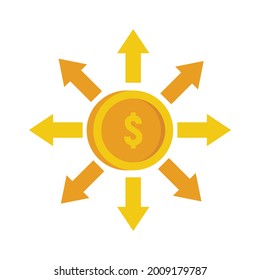 Crowdfunding gold coin icon. Flat illustration of crowdfunding gold coin vector icon isolated on white background