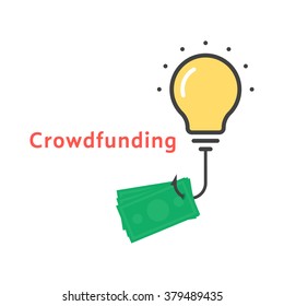 crowdfunding icon with outline bulb. concept of lamp, invest, startup income, global exchange, successful innovate, sponsor. flat style trend modern logo design vector illustration on white background