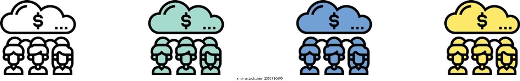crowdfunding icon. Outline, Green, Blue and Yellow Style Design Isolated On White Background