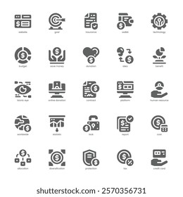 Crowdfunding icon pack for your website, mobile, presentation, and logo design. Crowdfunding icon glyph design. Vector graphics illustration and editable stroke.