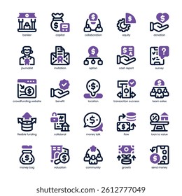 Crowdfunding Icon pack for your website, mobile, presentation, and logo design. Crowdfunding Icon dual tone design. Vector graphics illustration and editable stroke.