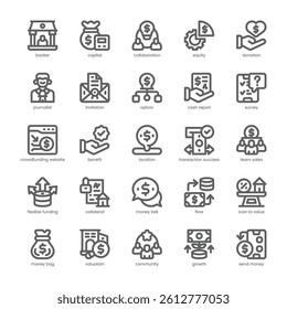 Crowdfunding Icon pack for your website, mobile, presentation, and logo design. Crowdfunding Icon outline design. Vector graphics illustration and editable stroke.