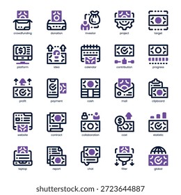 Crowdfunding-Symbolpaket für Ihre Website, Ihr Handy, Ihre Präsentation und Ihr Logo-Design. Crowdfunding Icon Doppelton-Design. Vektorgrafik-Illustration und bearbeitbarer Strich.