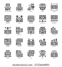 Crowdfunding-Symbolpaket für Ihre Website, Ihr Handy, Ihre Präsentation und Ihr Logo-Design. Crowdfunding Icon solides Design. Vektorgrafik-Illustration und bearbeitbarer Strich.