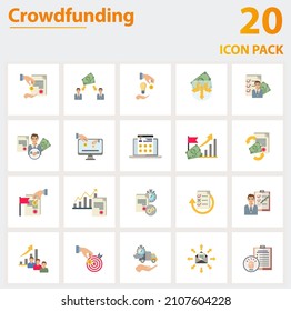 Crowdfunding icon set. Collection of simple elements such as the backer, p2p lending, capital crowdunding, crowdunding portal, ipo, venture capital, flexible funding.