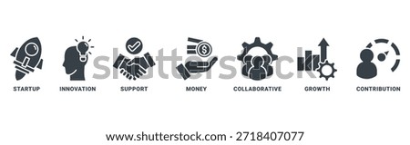 crowdfunding icon set vector concept with icon of startup, innovation, support, money, collaborative, growth, contribution