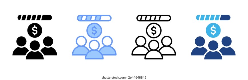 Crowdfunding icon sheet multiple style collection
