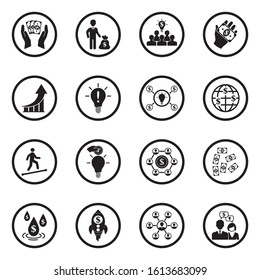 Crowdfunding Icons. Black Flat Design In Circle. Vector Illustration.