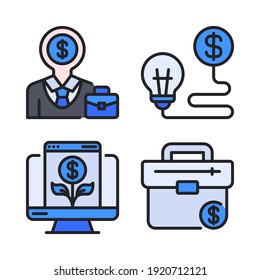 crowdfunding Icons Set (Filled Line) = revenue money, statistics, web dollar, marketing. Perfect for website mobile app, app icons, presentation, illustration and any other projects.