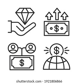 crowdfunding Icons Set = hand diamond, money growth, money, dollar. Perfect for website mobile app, app icons, presentation, illustration and any other projects.