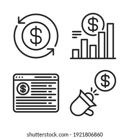 crowdfunding Icons Set = revenue money, statistics, web dollar, marketing. Perfect for website mobile app, app icons, presentation, illustration and any other projects.