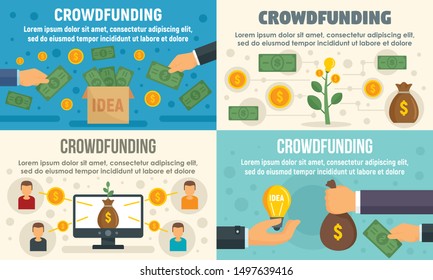 Crowdfunding invest banner set. Flat illustration of crowdfunding invest vector banner set for web design