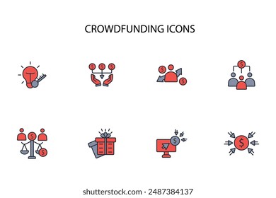 Crowdfunding investment icon set.vector.Editable stroke.linear style sign for use web design,logo.Symbol illustration.