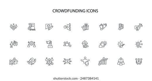 Crowdfunding investment icon set.vector.Editable stroke.linear style sign for use web design,logo.Symbol illustration.