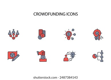 Crowdfunding investment icon set.vector.Editable stroke.linear style sign for use web design,logo.Symbol illustration.