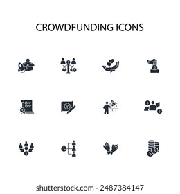 Crowdfunding investment icon set.vector.Editable stroke.linear style sign for use web design,logo.Symbol illustration.