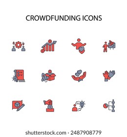 Crowdfunding investment icon set.vector.Editable stroke.linear style sign for use web design,logo.Symbol illustration.