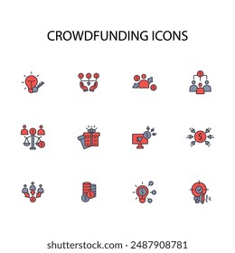 Crowdfunding investment icon set.vector.Editable stroke.linear style sign for use web design,logo.Symbol illustration.