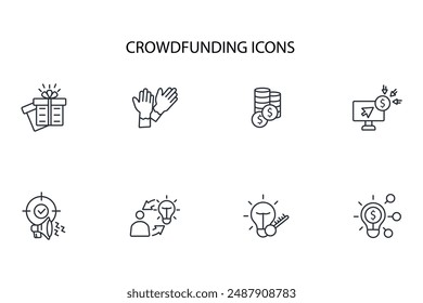 Crowdfunding investment icon set.vector.Editable stroke.linear style sign for use web design,logo.Symbol illustration.