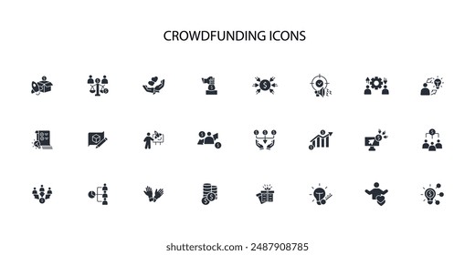 Crowdfunding investment icon set.vector.Editable stroke.linear style sign for use web design,logo.Symbol illustration.