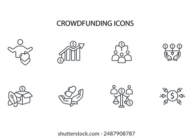 Crowdfunding investment icon set.vector.Editable stroke.linear style sign for use web design,logo.Symbol illustration.