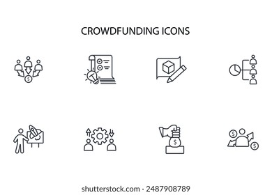 Crowdfunding investment icon set.vector.Editable stroke.linear style sign for use web design,logo.Symbol illustration.